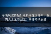 今晚风波再起！黑料网惊现爆料，业内人士无奈回应：事件持续发酵