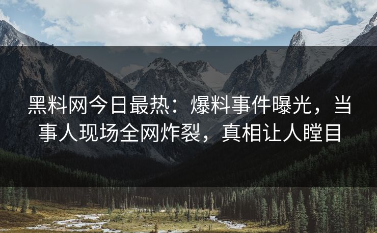 黑料网今日最热：爆料事件曝光，当事人现场全网炸裂，真相让人瞠目
