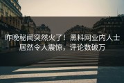 昨晚秘闻突然火了！黑料网业内人士居然令人震惊，评论数破万